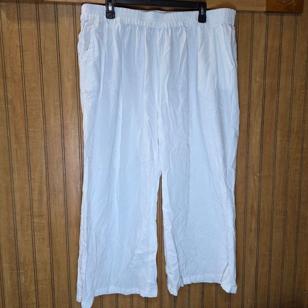 ECUPPER White Wide Leg Pants Elastic Waist Casual Comfy‎ Womens Size 4XL